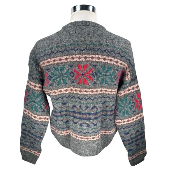 Vintage Gap Sweater Men's Medium Gray Nordic 100% Shetland Wool Crew Pullover - Picture 5 of 10